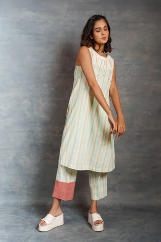 Handwoven stripe Co-Ord - pastel stripe sleeveless style co-ord set
