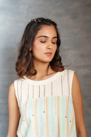 Handwoven stripe Co-Ord - pastel stripe sleeveless style co-ord set