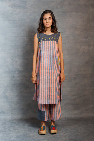 Handwoven stripe Co-Ord - earthy stripe sleeveless style co-ord set