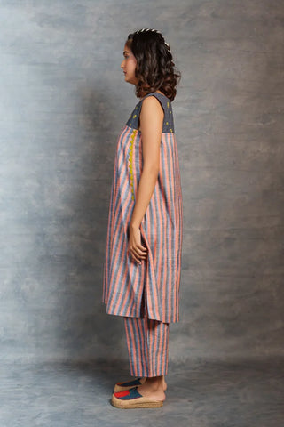 Handwoven stripe Co-Ord - earthy stripe sleeveless style co-ord set