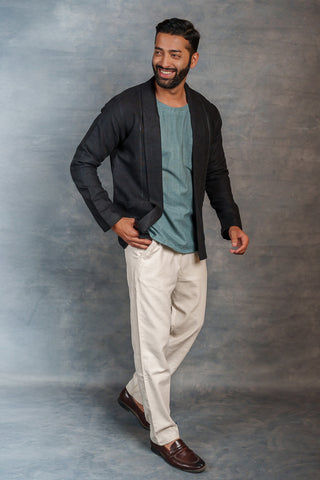 Men’s Black Khadi Casual Jacket – Handwoven Organic Fabric | THREAD GAME