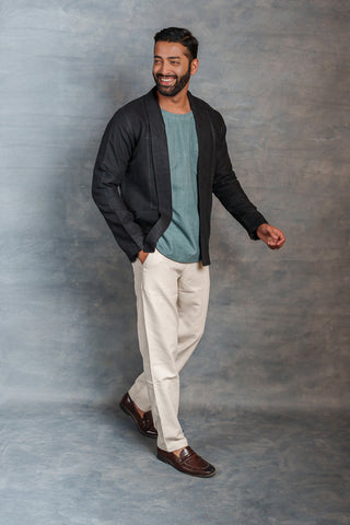 Men’s Black Khadi Casual Jacket – Handwoven Organic Fabric | THREAD GAME