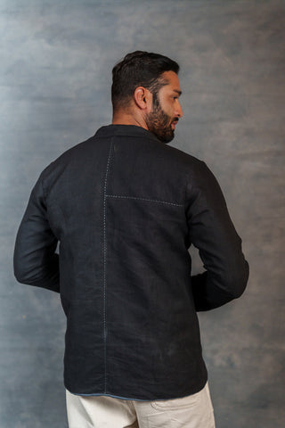 Men’s Black Khadi Casual Jacket – Handwoven Organic Fabric | THREAD GAME
