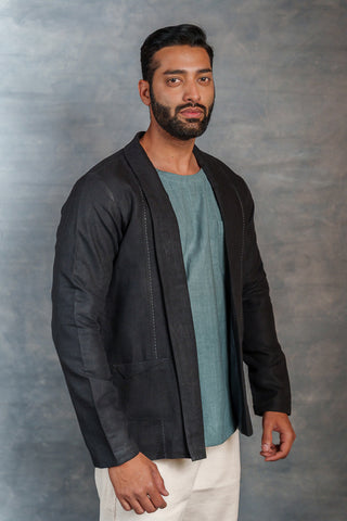 Men’s Black Khadi Casual Jacket – Handwoven Organic Fabric | THREAD GAME