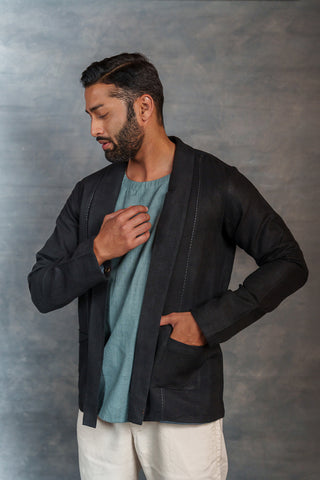 Men’s Black Khadi Casual Jacket – Handwoven Organic Fabric | THREAD GAME