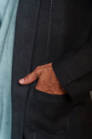 Men’s Black Khadi Casual Jacket – Handwoven Organic Fabric | THREAD GAME