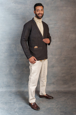 Men’s Black Casual Jacket – Handwoven Organic Fabric | THREAD GAME