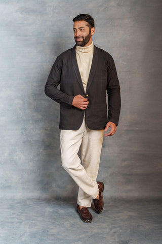 Men’s Black Casual Jacket – Handwoven Organic Fabric | THREAD GAME