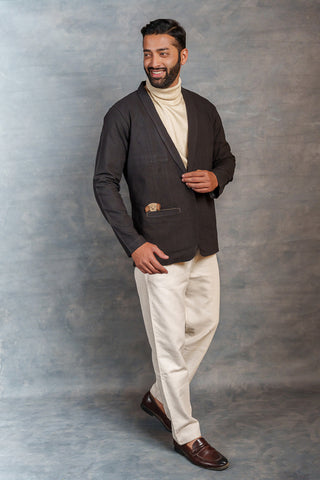 Men’s Black Casual Jacket – Handwoven Organic Fabric | THREAD GAME