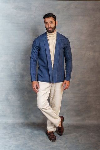 Men’s Deep Blue Khadi Casual Jacket – Handwoven Organic Fabric | THREAD GAME