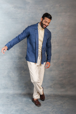 Men’s Deep Blue Khadi Casual Jacket – Handwoven Organic Fabric | THREAD GAME
