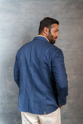 Men’s Deep Blue Khadi Casual Jacket – Handwoven Organic Fabric | THREAD GAME