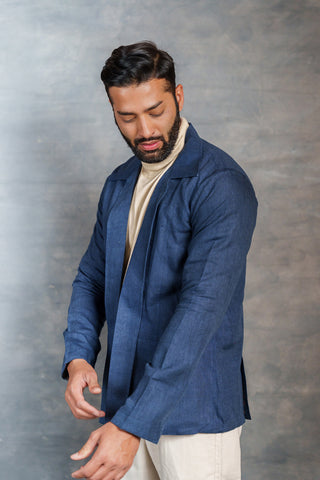 Men’s Deep Blue Khadi Casual Jacket – Handwoven Organic Fabric | THREAD GAME