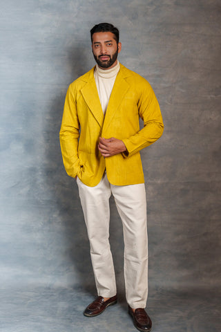 Men’s Yellow Khadi Casual Jacket – Handwoven Organic Fabric | THREAD GAME