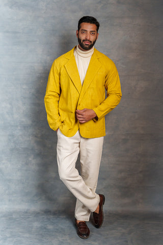 Men’s Yellow Khadi Casual Jacket – Handwoven Organic Fabric | THREAD GAME