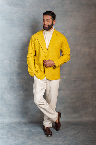 Men’s Yellow Khadi Casual Jacket – Handwoven Organic Fabric | THREAD GAME