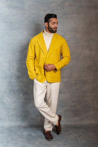 Men’s Yellow Khadi Casual Jacket – Handwoven Organic Fabric | THREAD GAME