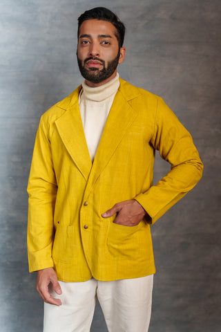 Men’s Yellow Khadi Casual Jacket – Handwoven Organic Fabric | THREAD GAME