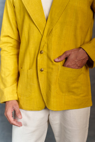 Men’s Yellow Khadi Casual Jacket – Handwoven Organic Fabric | THREAD GAME