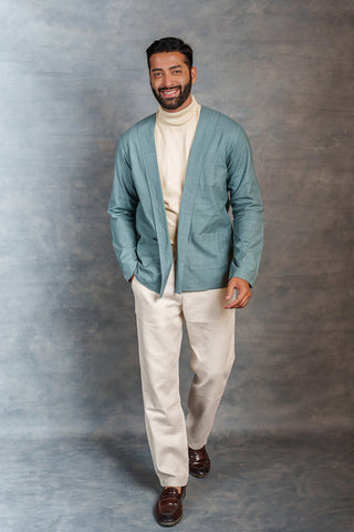 Men’s Aqua Green Khadi Casual Jacket – Handwoven Organic Fabric | THREAD GAME