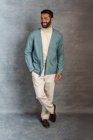 Men’s Aqua Green Khadi Casual Jacket – Handwoven Organic Fabric | THREAD GAME