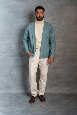 Men’s Aqua Green Khadi Casual Jacket – Handwoven Organic Fabric | THREAD GAME
