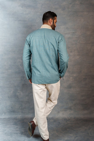 Men’s Aqua Green Khadi Casual Jacket – Handwoven Organic Fabric | THREAD GAME
