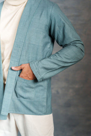 Men’s Aqua Green Khadi Casual Jacket – Handwoven Organic Fabric | THREAD GAME