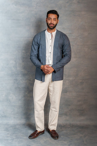 Men’s Gray Khadi Casual Jacket – Handwoven Organic Fabric | THREAD GAME