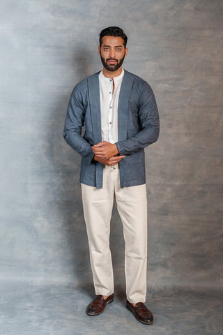 Men’s Gray Khadi Casual Jacket – Handwoven Organic Fabric | THREAD GAME