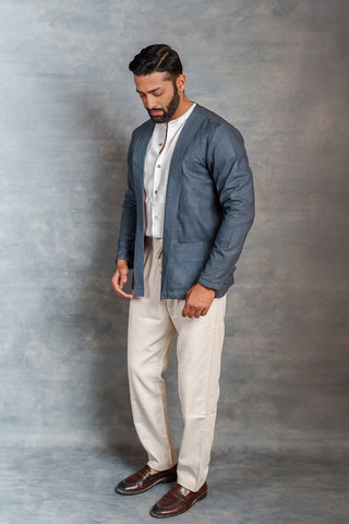 Men’s Gray Khadi Casual Jacket – Handwoven Organic Fabric | THREAD GAME