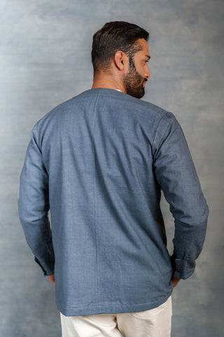 Men’s Gray Khadi Casual Jacket – Handwoven Organic Fabric | THREAD GAME
