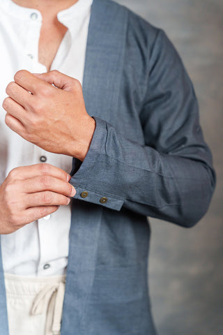 Men’s Gray Khadi Casual Jacket – Handwoven Organic Fabric | THREAD GAME