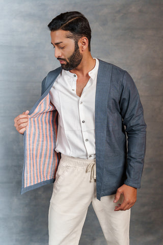 Men’s Gray Khadi Casual Jacket – Handwoven Organic Fabric | THREAD GAME
