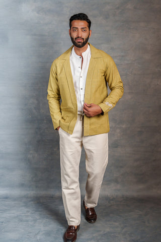 Men’s Olive Khadi Casual Jacket  –  Playful Sleeve | THREAD GAME
