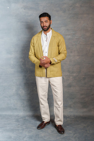 Men’s Olive Khadi Casual Jacket  –  Playful Sleeve | THREAD GAME