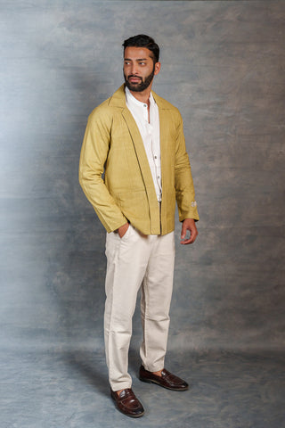 Men’s Olive Khadi Casual Jacket  –  Playful Sleeve | THREAD GAME
