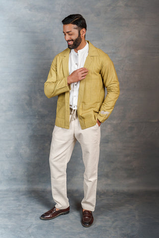 Men’s Olive Khadi Casual Jacket  –  Playful Sleeve | THREAD GAME