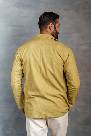 Men’s Olive Khadi Casual Jacket  –  Playful Sleeve | THREAD GAME