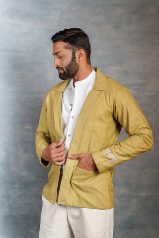 Men’s Olive Khadi Casual Jacket  –  Playful Sleeve | THREAD GAME