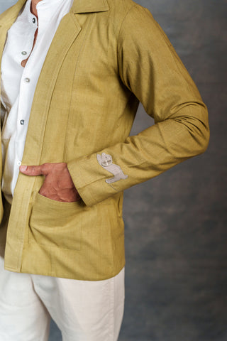 Men’s Olive Khadi Casual Jacket  –  Playful Sleeve | THREAD GAME