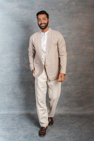 Men’s Beige Khadi Casual Jacket – Handwoven Organic Fabric | THREAD GAME
