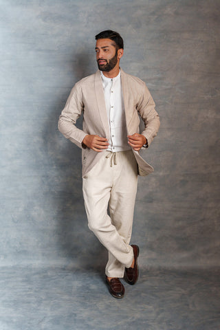 Men’s Beige Khadi Casual Jacket – Handwoven Organic Fabric | THREAD GAME