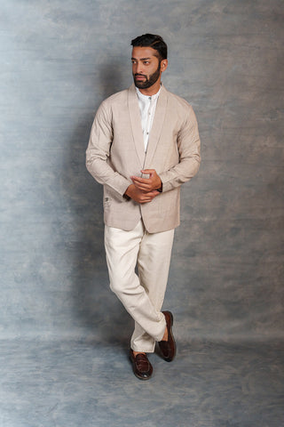 Men’s Beige Khadi Casual Jacket – Handwoven Organic Fabric | THREAD GAME