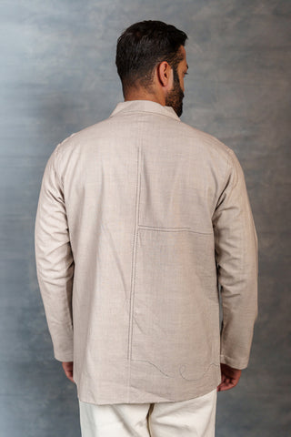 Men’s Beige Khadi Casual Jacket – Handwoven Organic Fabric | THREAD GAME