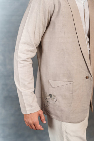 Men’s Beige Khadi Casual Jacket – Handwoven Organic Fabric | THREAD GAME