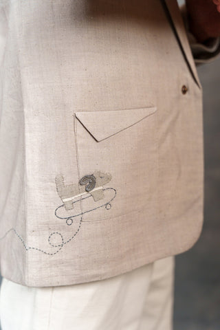 Men’s Beige Khadi Casual Jacket – Handwoven Organic Fabric | THREAD GAME