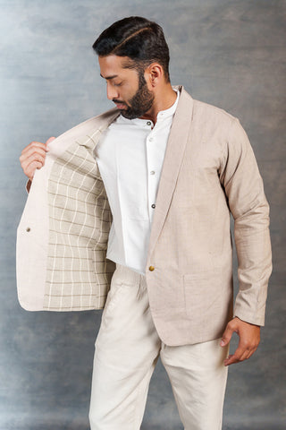 Men’s Beige Khadi Casual Jacket – Handwoven Organic Fabric | THREAD GAME