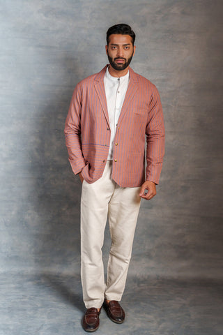 Men’s Striped Khadi Casual Jacket – Handwoven Organic Fabric | THREAD GAME