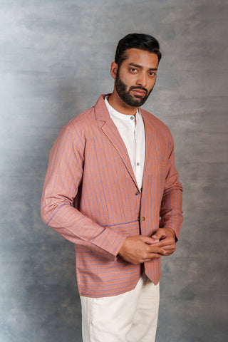 Men’s Striped Khadi Casual Jacket – Handwoven Organic Fabric | THREAD GAME